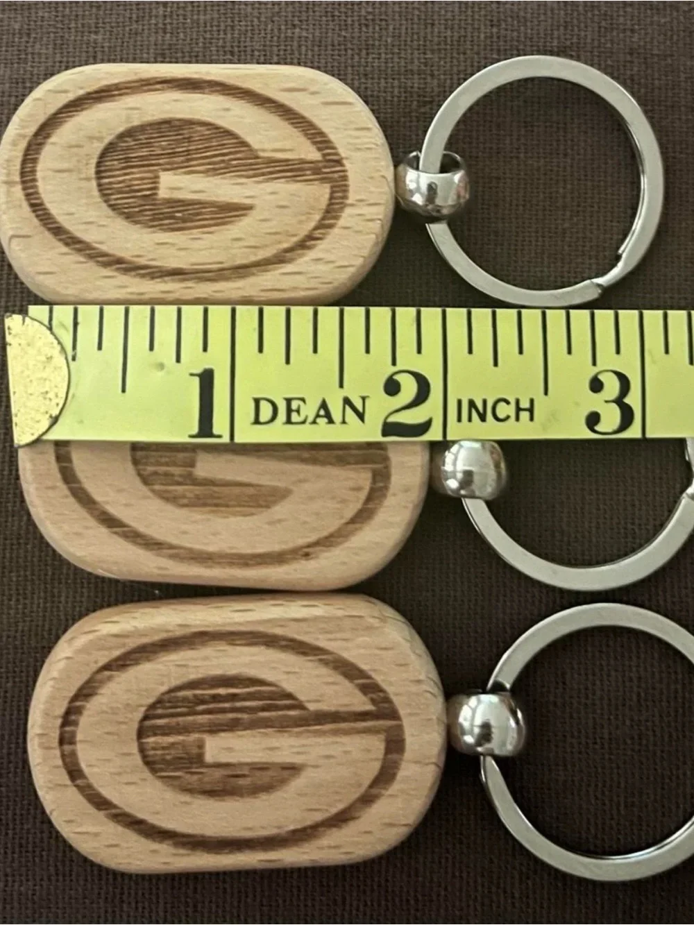 Set of 3 Wooden Greenbay Packers Logo Keychain Trio - Natural Beige